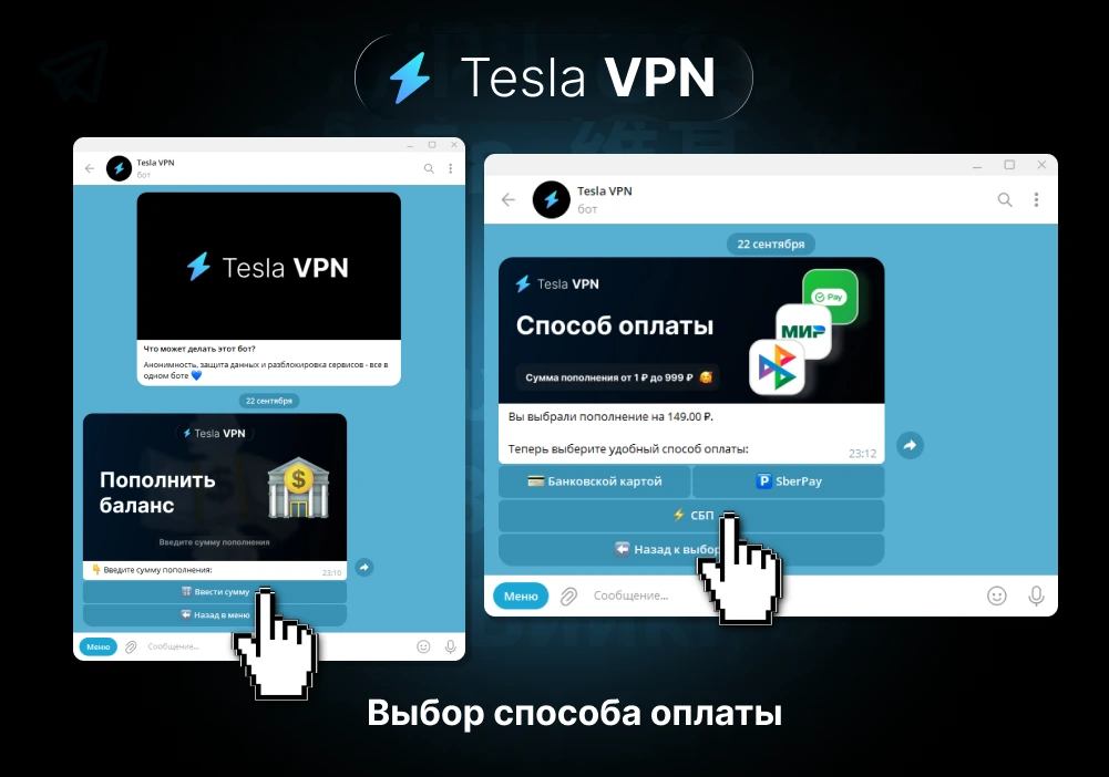 Ввод суммы и выбор способа оплаты